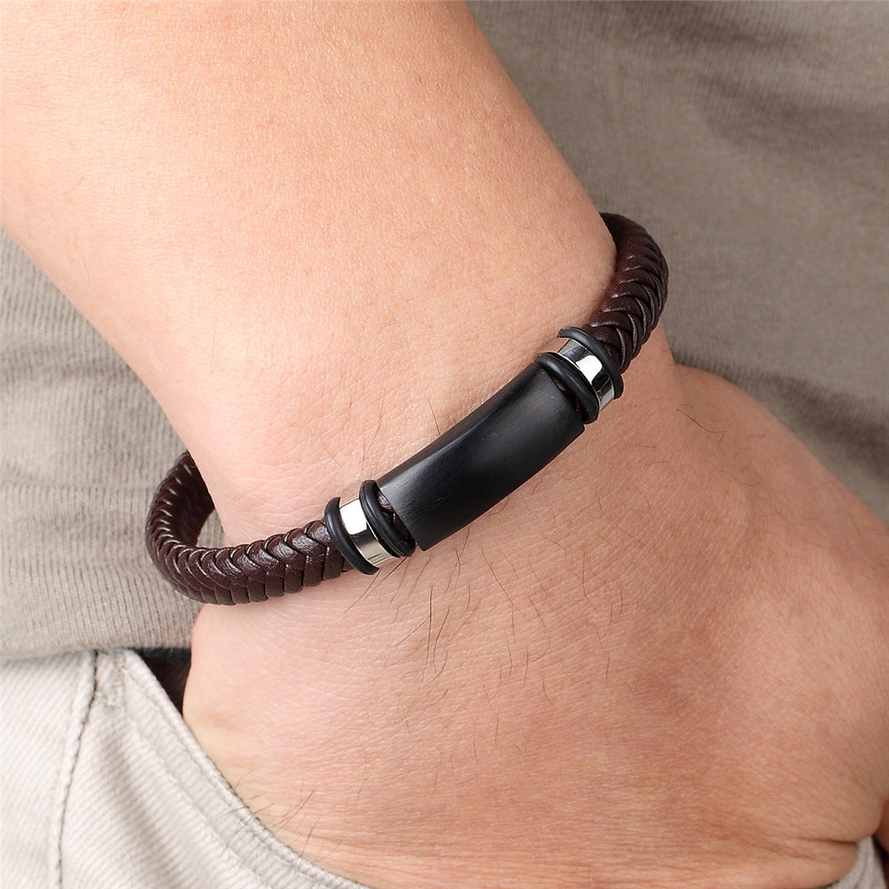 Men's Black Blue Brown Woven Stainless Steel Bracelets