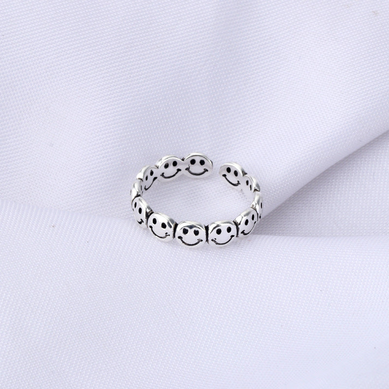 Women's & Men's Thai Sier Retro Smiley Fashion Personality Neutral Design Cold Style Ring