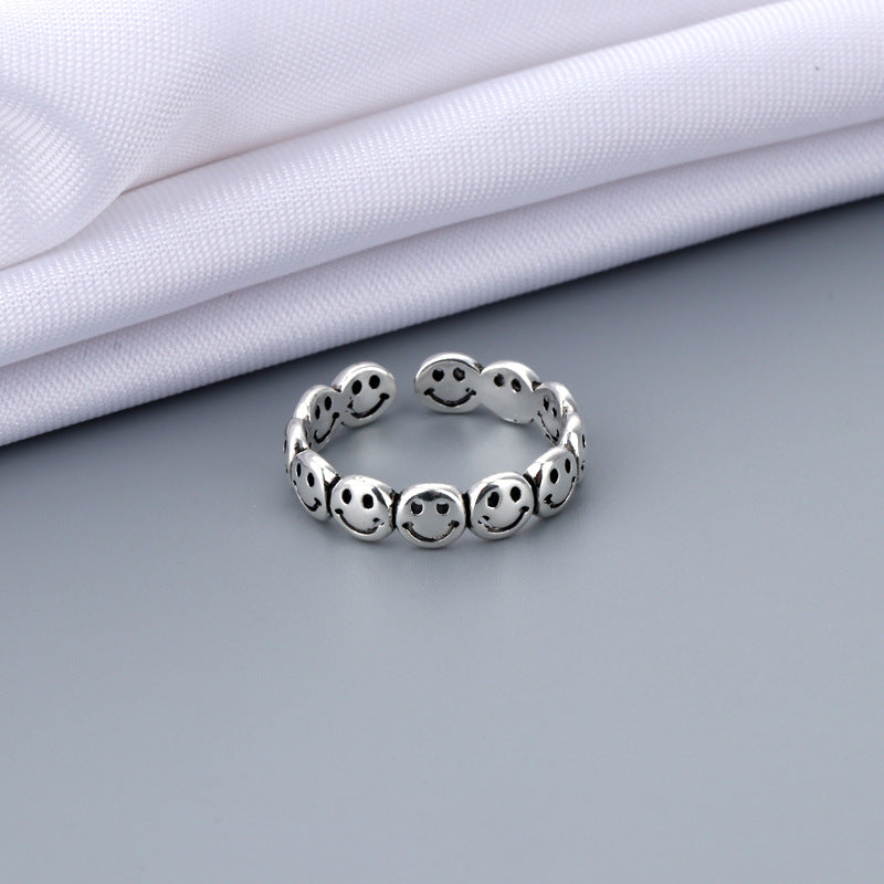 Women's & Men's Thai Sier Retro Smiley Fashion Personality Neutral Design Cold Style Ring