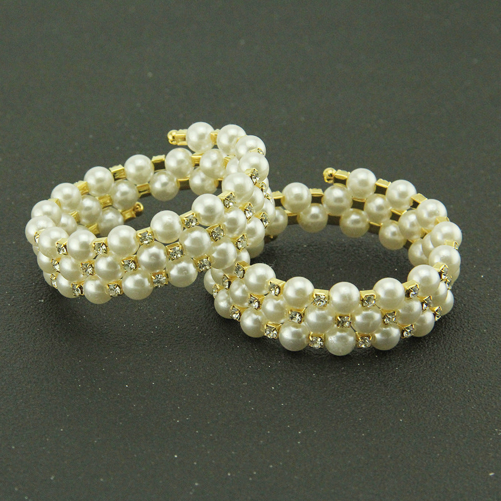 Women's Style Fashionable Personalized Rhinestone Pearl Spiral Bracelets