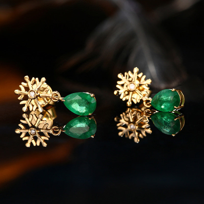 Snowflake Imitation Green Tourmaline Low Luxury Earrings