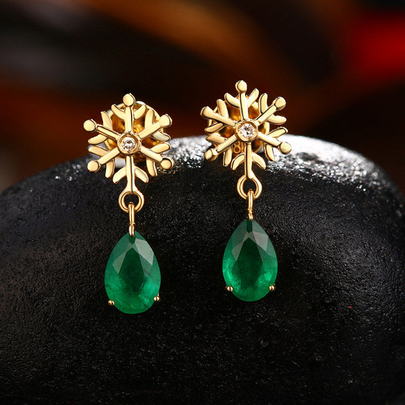 Snowflake Imitation Green Tourmaline Low Luxury Earrings