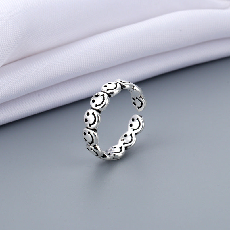 Women's & Men's Thai Sier Retro Smiley Fashion Personality Neutral Design Cold Style Ring