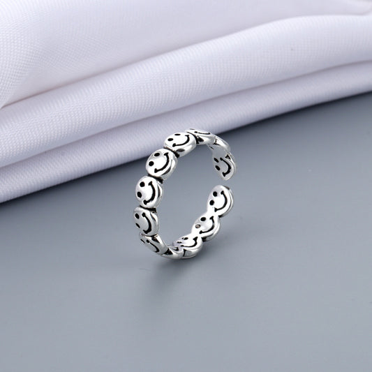 Women's & Men's Thai Sier Retro Smiley Fashion Personality Neutral Design Cold Style Ring
