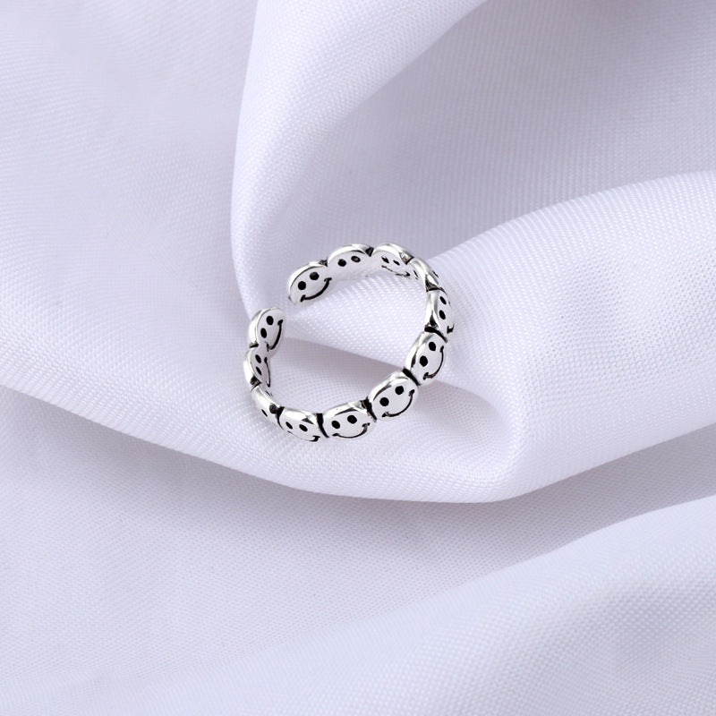 Women's & Men's Thai Sier Retro Smiley Fashion Personality Neutral Design Cold Style Ring