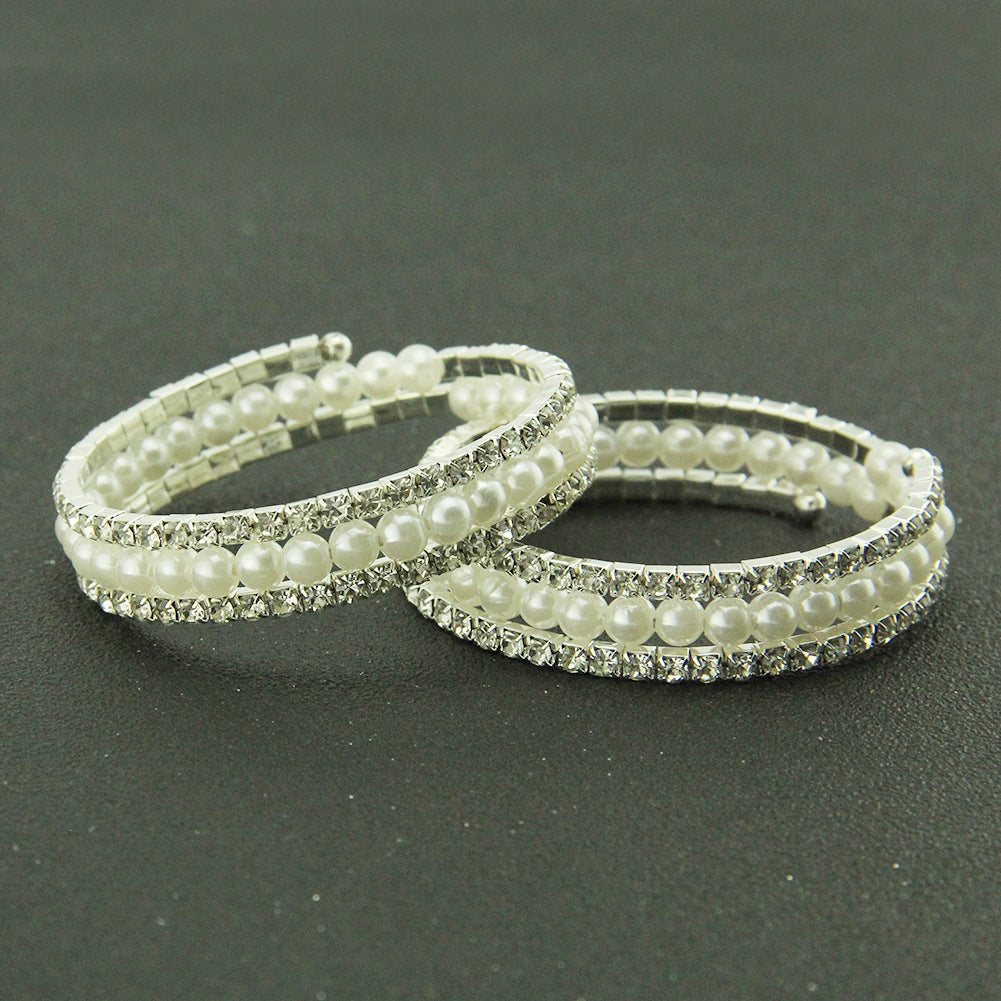 Women's Style Fashionable Personalized Rhinestone Pearl Spiral Bracelets