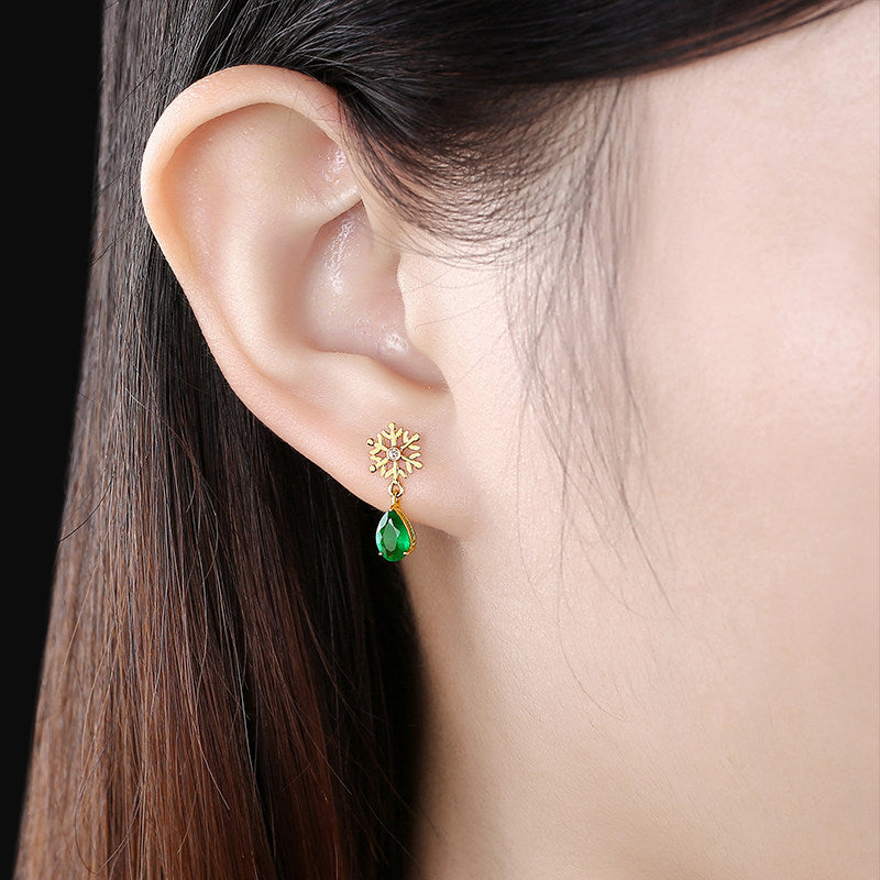 Snowflake Imitation Green Tourmaline Low Luxury Earrings