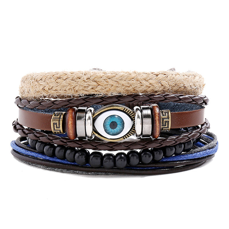 Men's Combination Eye Cattle Leather Vintage Weave Bracelets