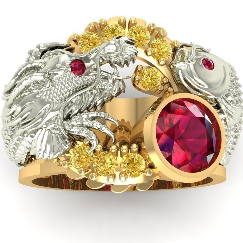 Ornament Two-color Around Dragon Ruby Elegant Rings