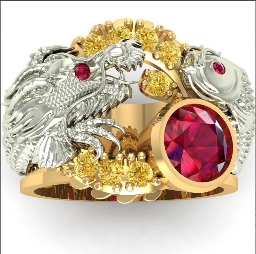 Ornament Two-color Around Dragon Ruby Elegant Rings