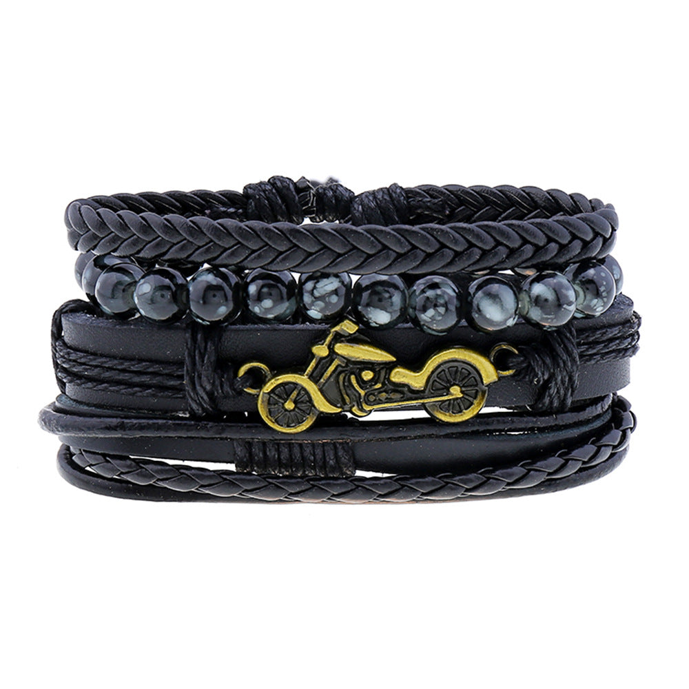 Men's Simple Vintage Weave Cattle Leather Motorcycle Bracelets