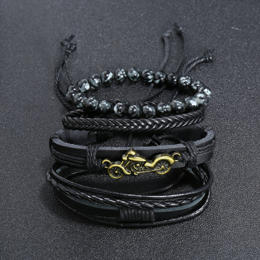 Men's Simple Vintage Weave Cattle Leather Motorcycle Bracelets