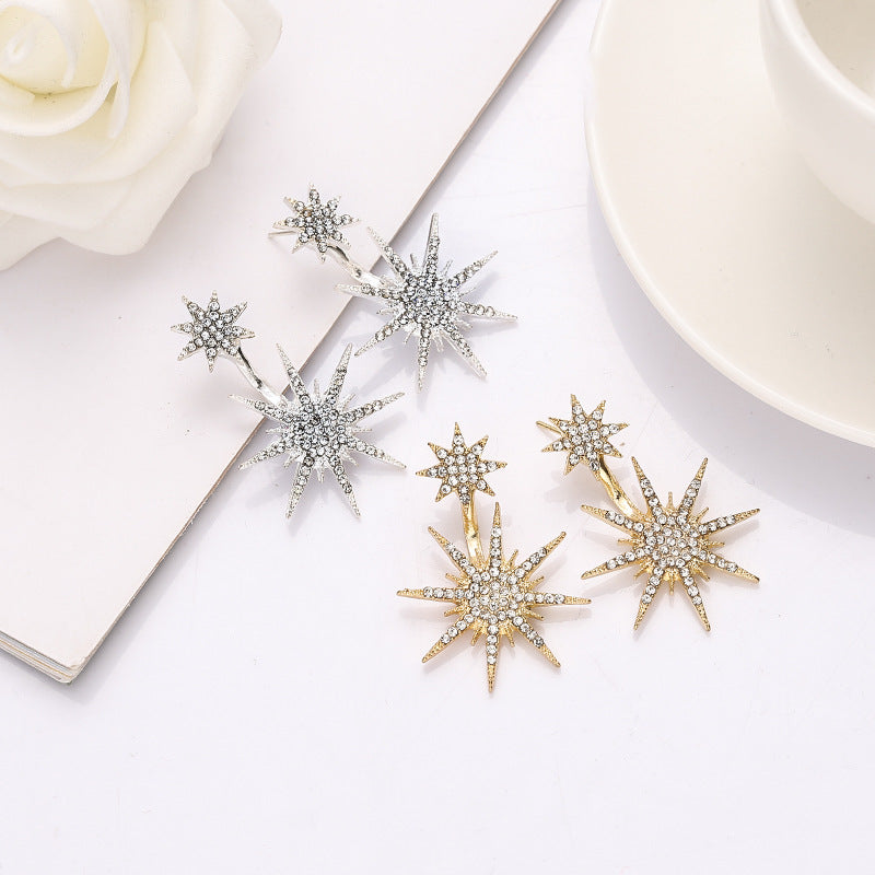 Fashion Ornament Diamond Rear Hanging Small Snowflake Earrings
