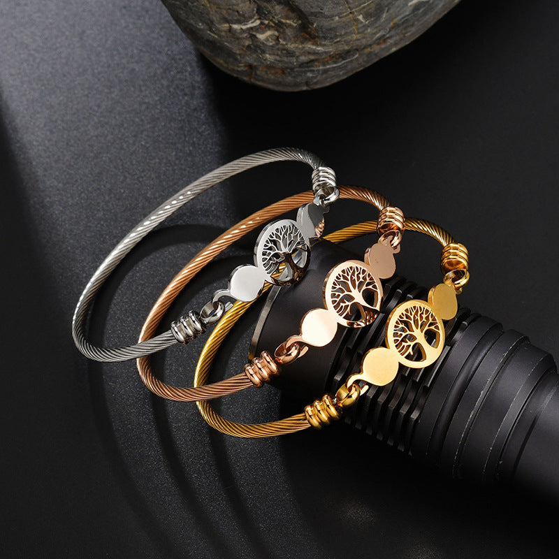 Three-color Stainless Steel Wire Lucky Tree Love Five-pointed Star Braided Bracelet