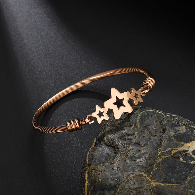 Three-color Stainless Steel Wire Lucky Tree Love Five-pointed Star Braided Bracelet