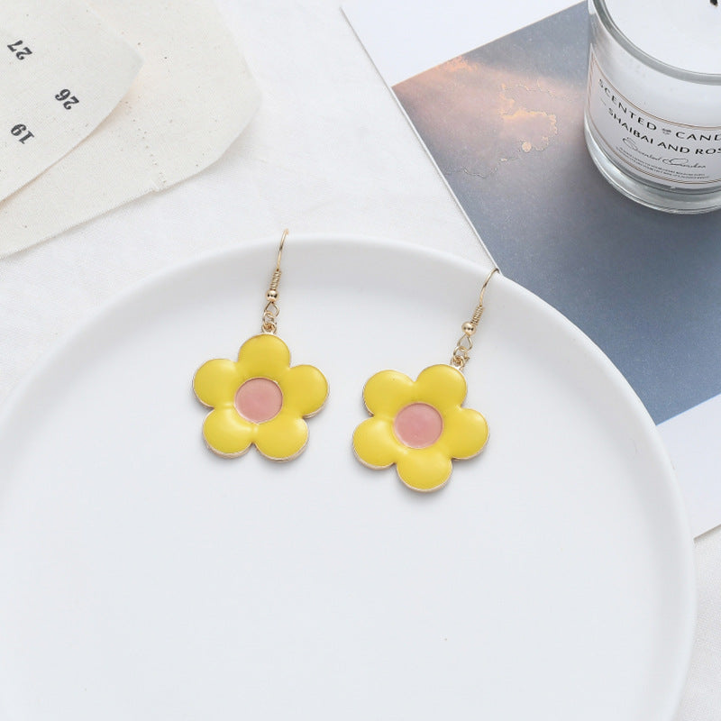 Women's Fresh Yellow Series Pearl Tassel Beautiful Flowers Earrings