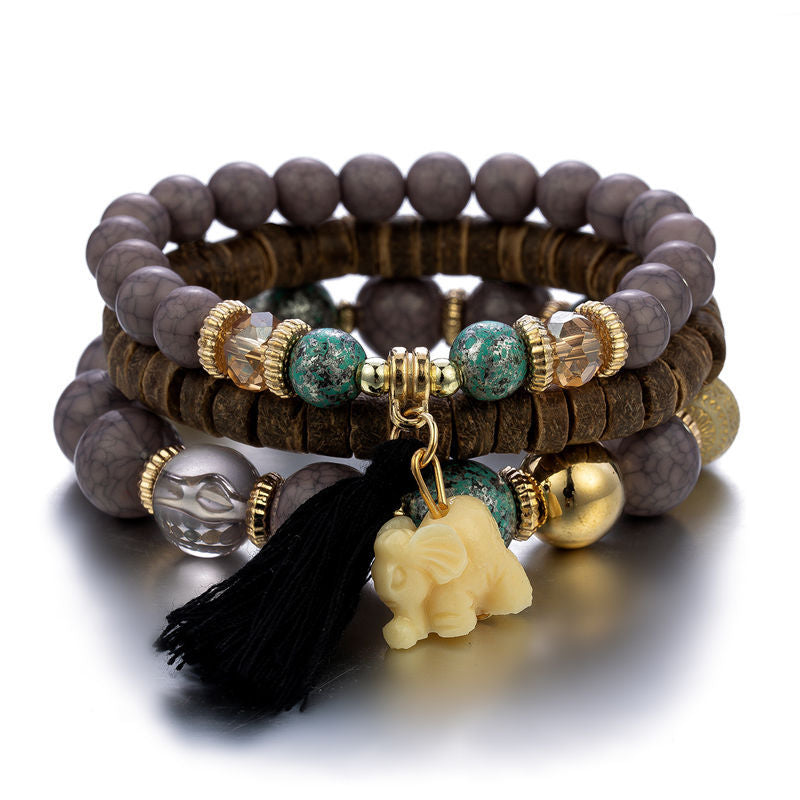 Trendy Simple Elephant Tassel Wooden Bead Bracelets