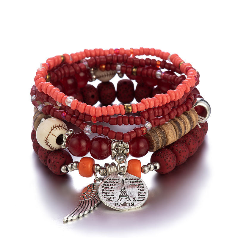 Women's Color Bohemian Ethnic Style Elastic Bead Bracelets