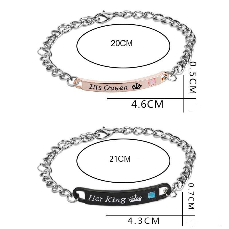 Ornement lettres créatives couronne Couple bracelets en diamant