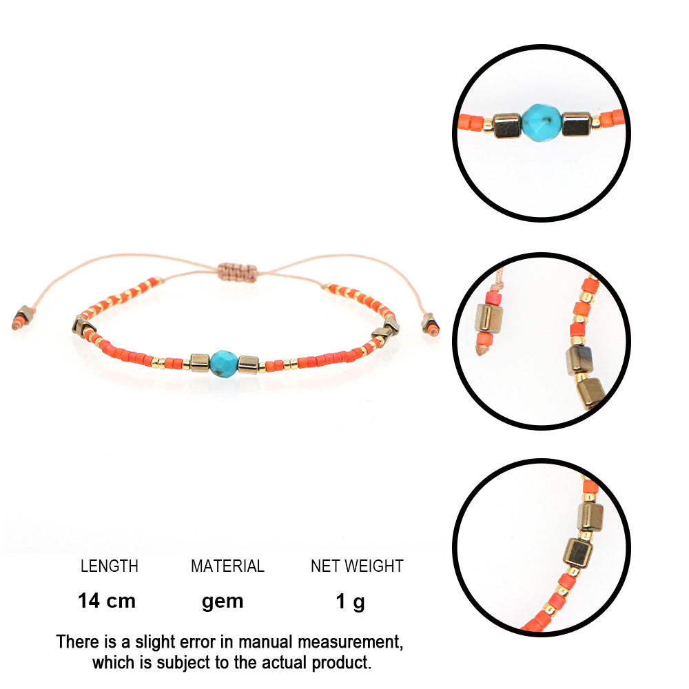 Women's Simple Bead Hand-woven Friendship Rope Iron Liner Bracelets