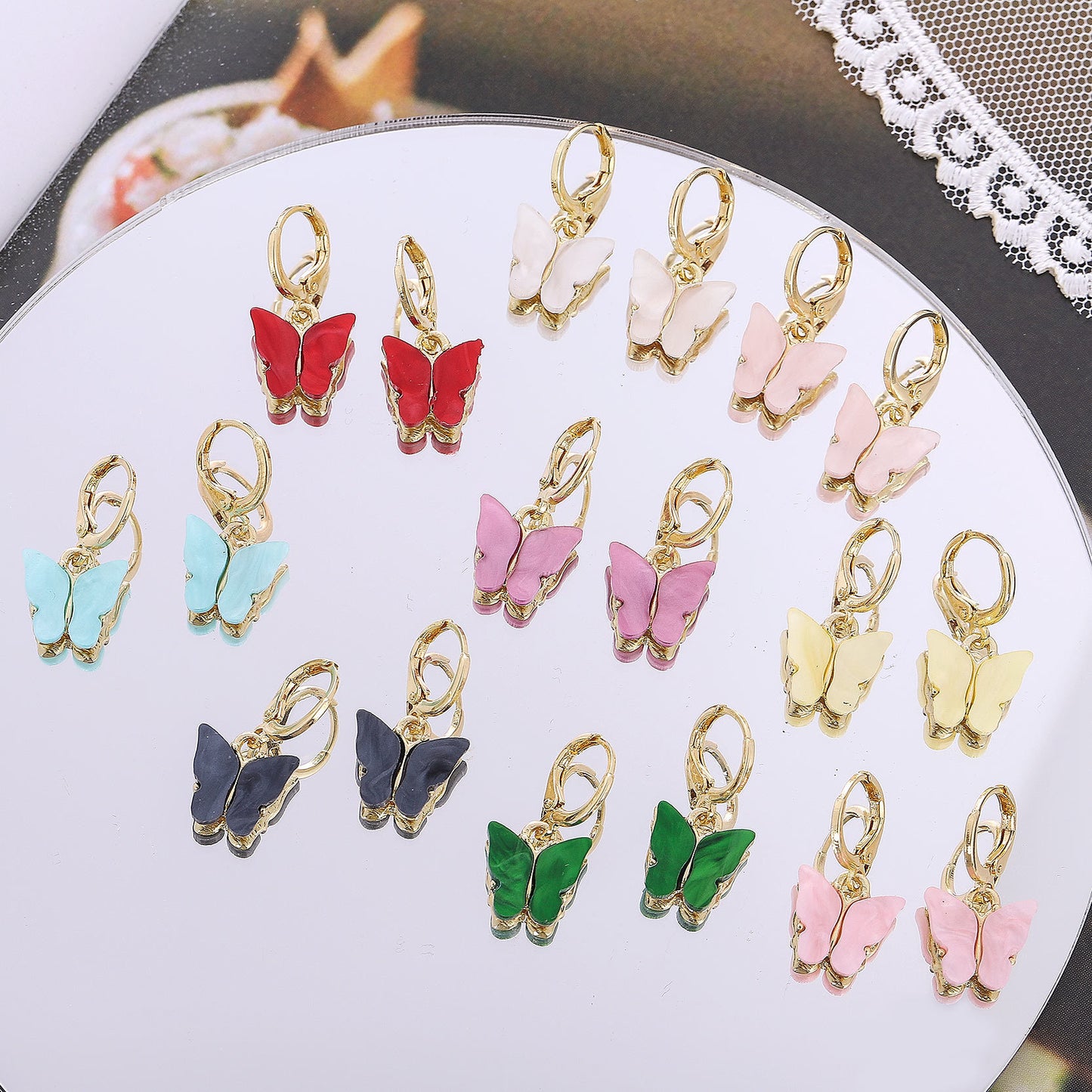 Fashion Colorful Acrylic Butterfly Small Fresh Earrings