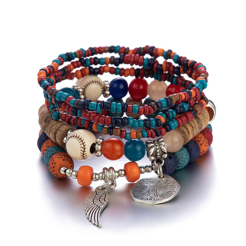 Women's Color Bohemian Ethnic Style Elastic Bead Bracelets