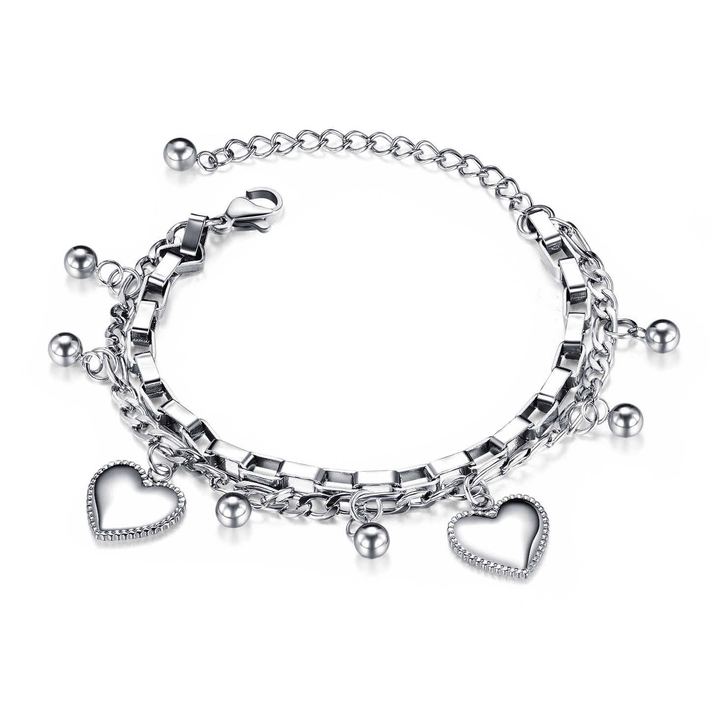 Women's Fashion Stainless Steel Round Beads Love Bracelets