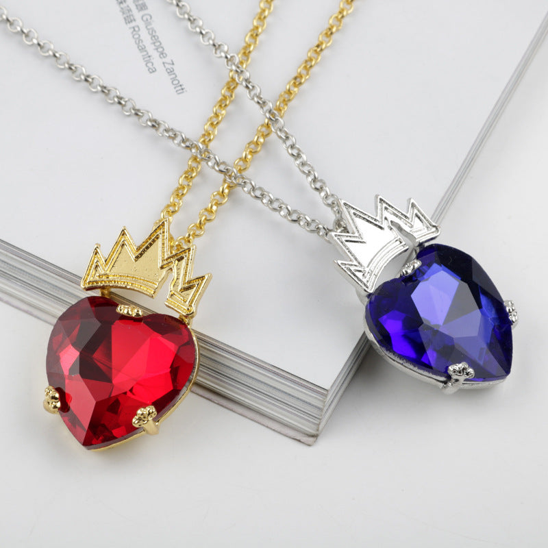 Movie Descendant Peripheral Peach Heart Crystal Crown Necklace