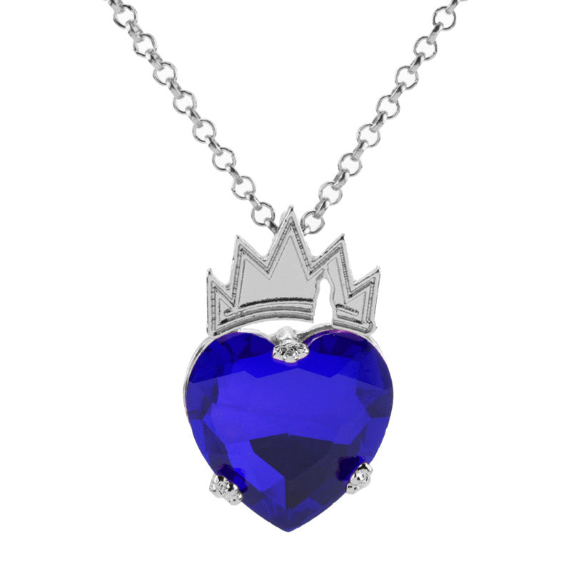 Movie Descendant Peripheral Peach Heart Crystal Crown Necklace