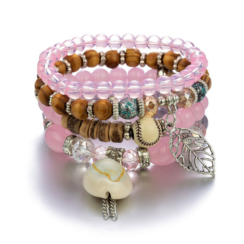 Bracelets en bois pour femmes, ensemble de pompons en coquillage, Style plage