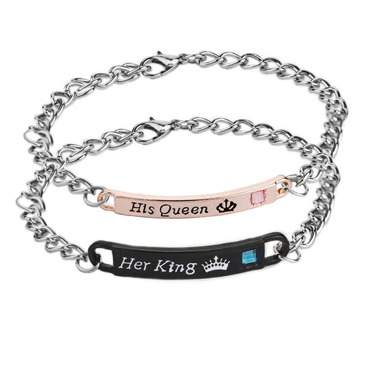 Ornement lettres créatives couronne Couple bracelets en diamant