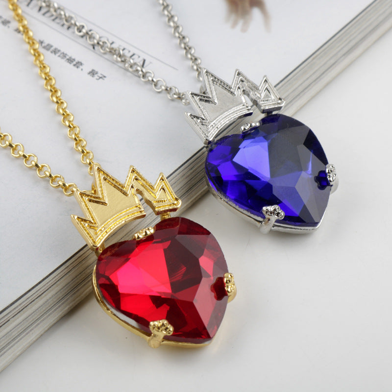Movie Descendant Peripheral Peach Heart Crystal Crown Necklace