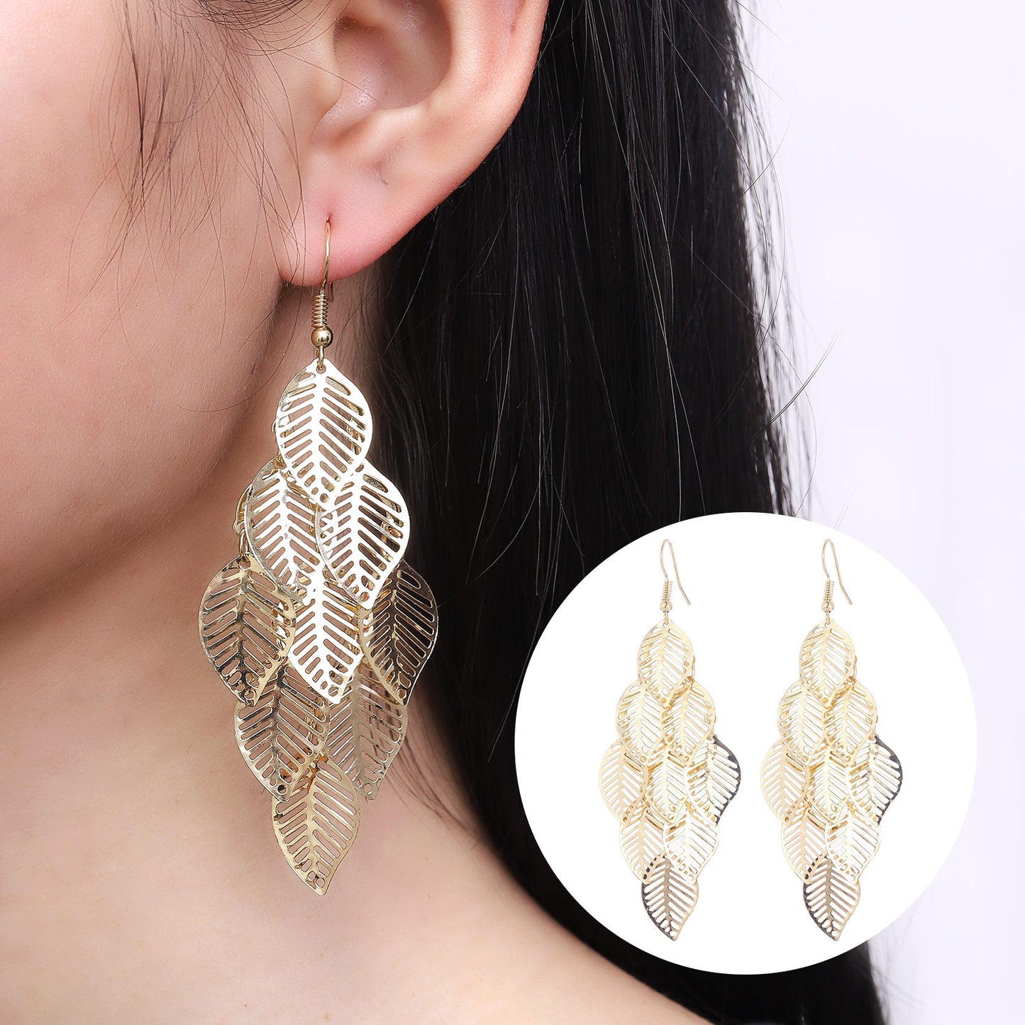 Simple Gold And Sier Hollow Leaves Earrings