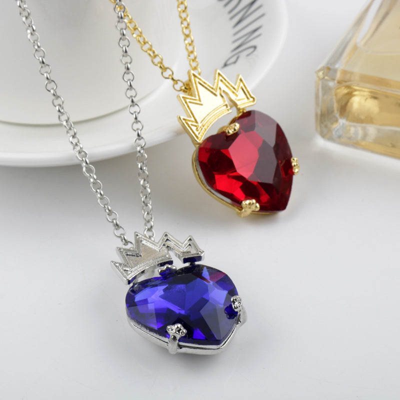 Movie Descendant Peripheral Peach Heart Crystal Crown Necklace