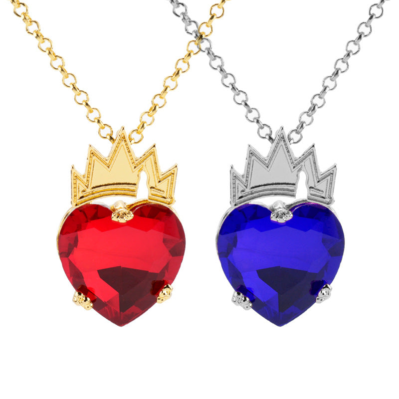 Movie Descendant Peripheral Peach Heart Crystal Crown Necklace