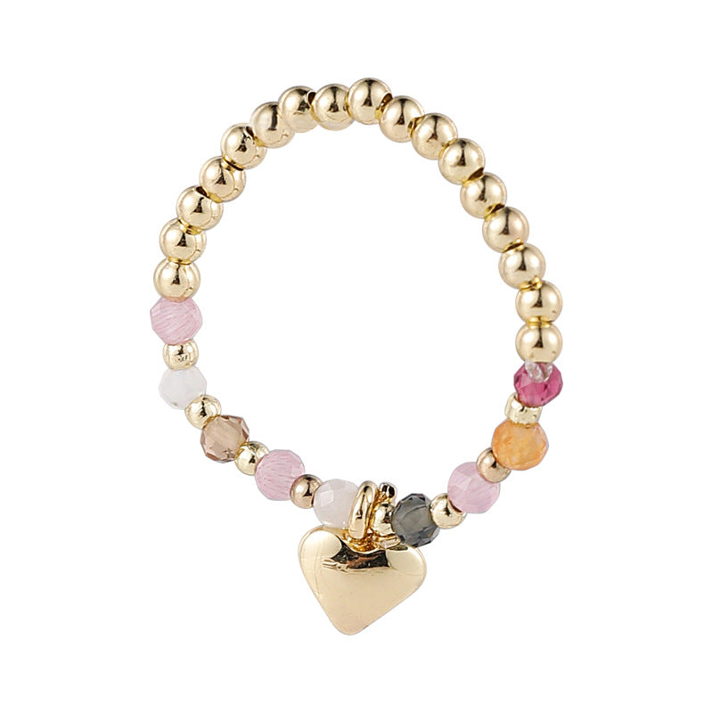 Pearl Crystal Stretch Love Heart Contrasting Rings