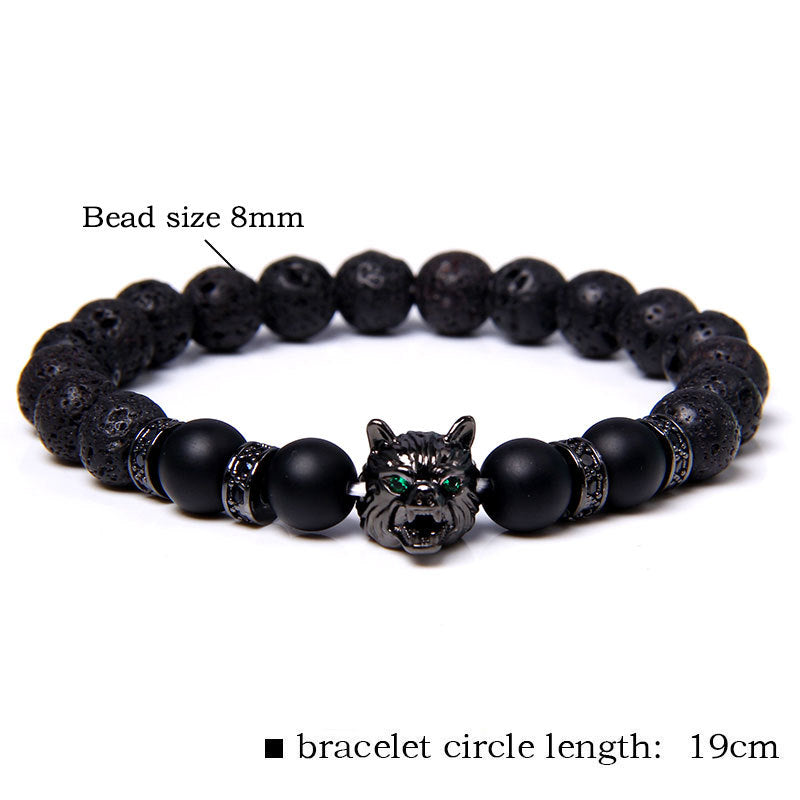 Men's Natural Water Sticky Beads Inlaid Zircon Wolf Bracelets