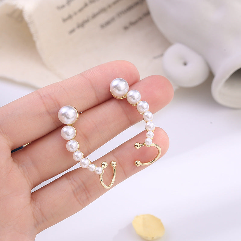 Sier Needle Pearl Female Korean Ear Clip One-piece Earrings