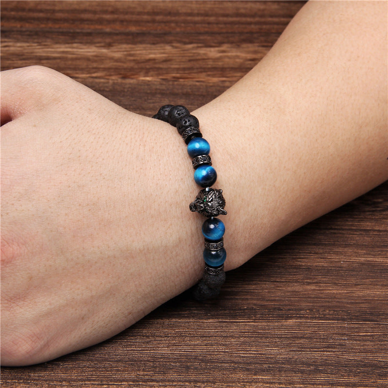 Men's Natural Water Sticky Beads Inlaid Zircon Wolf Bracelets