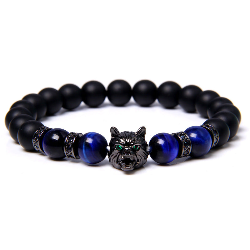 Men's Natural Water Sticky Beads Inlaid Zircon Wolf Bracelets