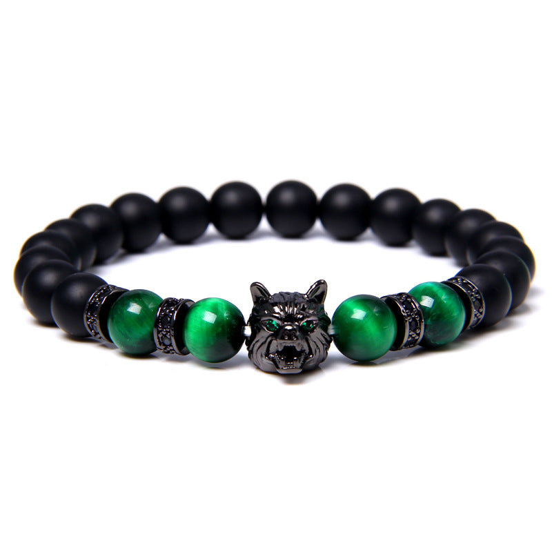 Men's Natural Water Sticky Beads Inlaid Zircon Wolf Bracelets