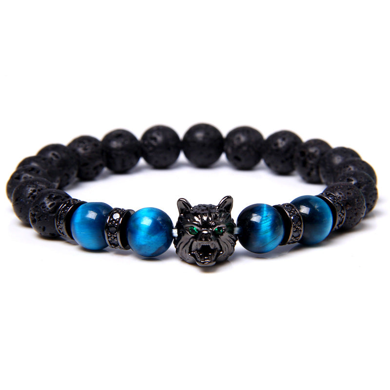 Herren-Armbänder mit natürlichen wasserklebenden Perlen und eingelegtem Zirkon-Wolf