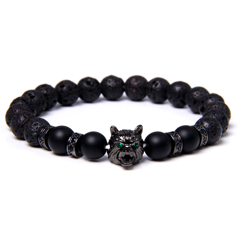 Men's Natural Water Sticky Beads Inlaid Zircon Wolf Bracelets