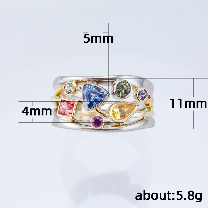 Women's Shi Exquisite Geometric Pattern Inlaid Zircon Rings