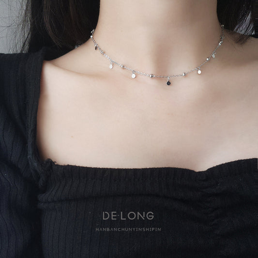 Damen-Persönlichkeit, einfache runde Perlen, Sterling-Silber-Stil, koreanische, elegante Halsketten