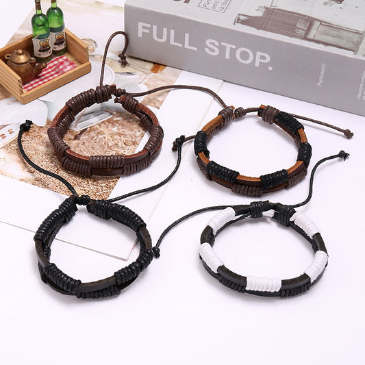 Men's Simple Vintage Weave Cattle Leather Fashion Bracelets