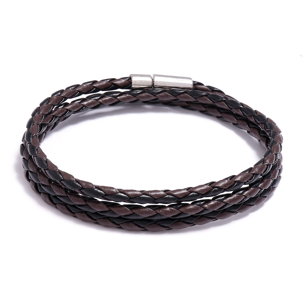 Men's Korean Woven Twisted Leather Rope Bracelets