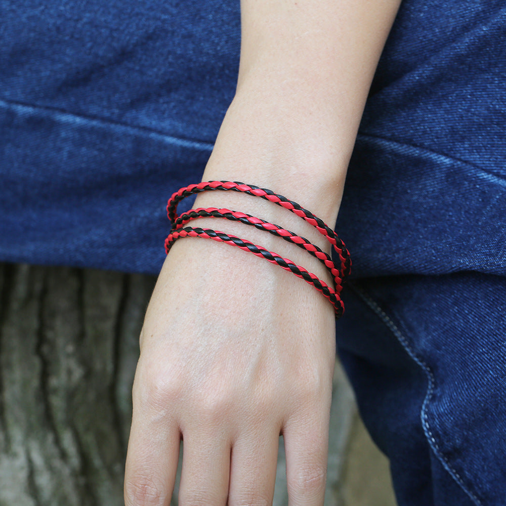 Men's Korean Woven Twisted Leather Rope Bracelets