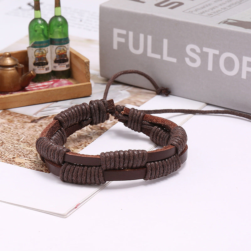 Men's Simple Vintage Weave Cattle Leather Fashion Bracelets