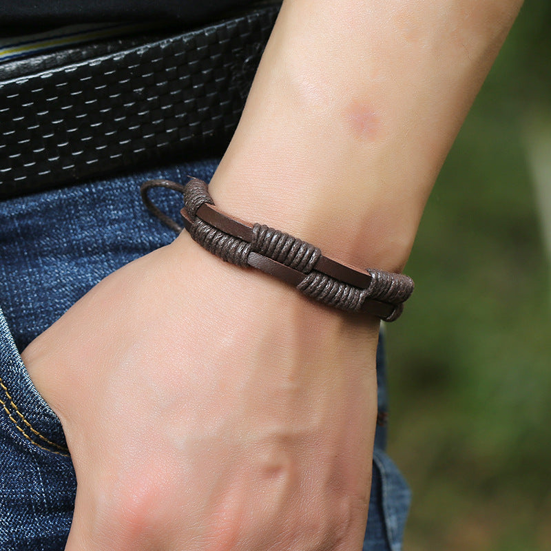 Bracelets de mode en cuir de bovin tissé Vintage simple pour hommes